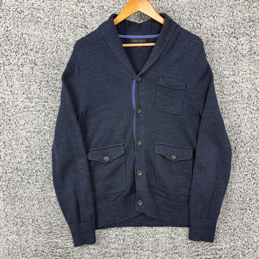 Banana Republic Sweater Mens Medium Blue Shawl Collar Cardigan Cotton Knit M